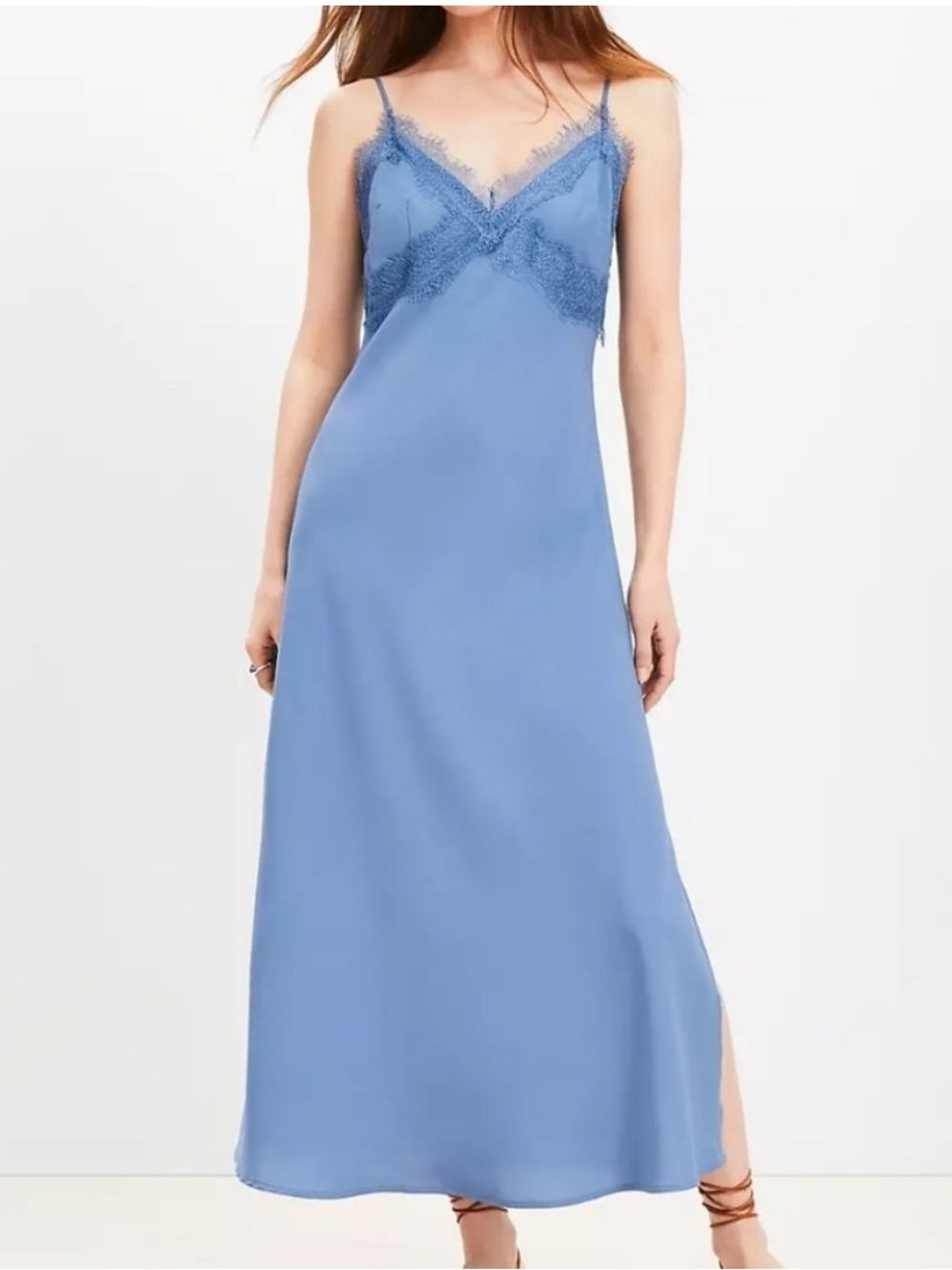 LOFT Blue Maxi Dress with Lace Detail